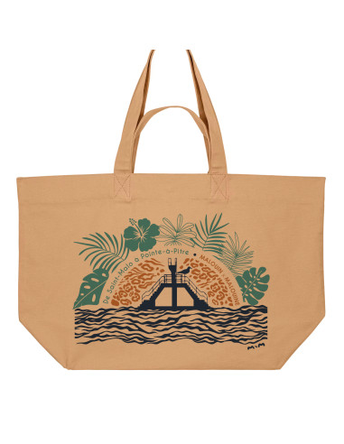 Grand Sac Cabas Plongeoir Tropical - Caramel