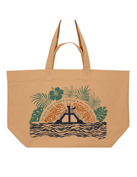 Grand Sac Cabas Plongeoir Tropical - Caramel